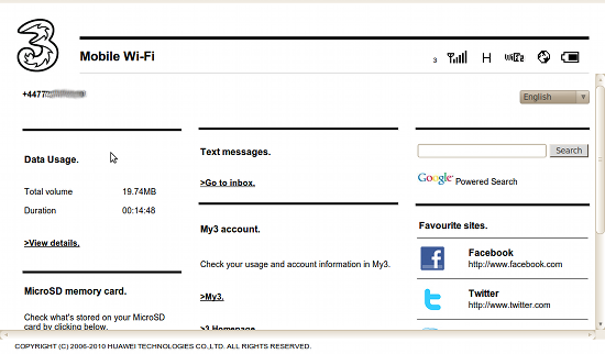 The full web configuration console for the MiFi 2