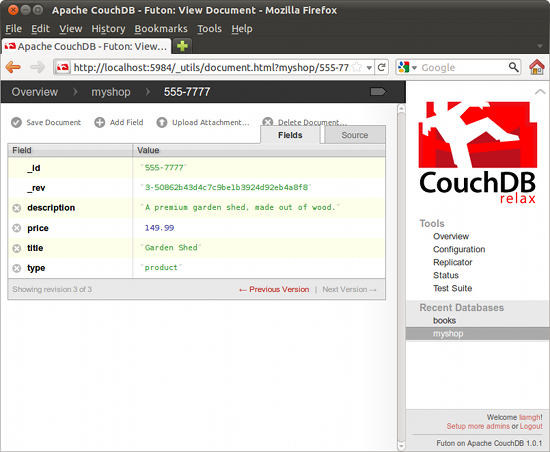 A record visible in the Futon interface