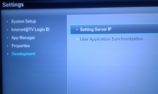 The Settings menu on a Samsung device showing the development menu
