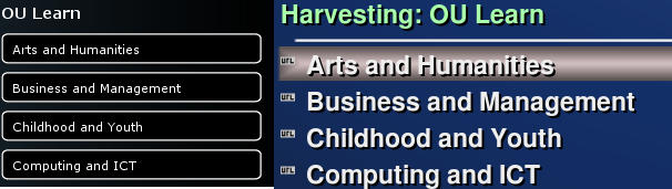 Subject menu, showing original site on left and MythStream on right