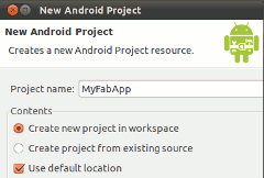 New Android project wizard on Eclipse
