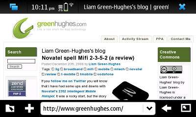 Browsing greenhughes.com on the N900