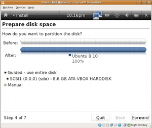 The partitioner in Ubuntu MID
