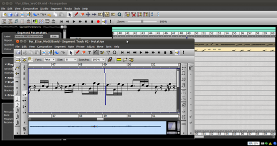 Screenshot of Rosegarden music software
