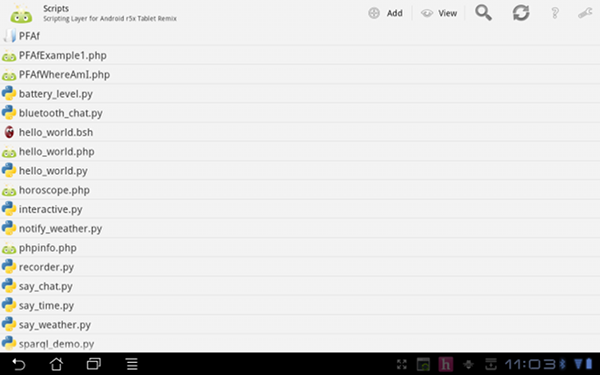Screenshot of the Script Manager in SL4A Tablet Remix