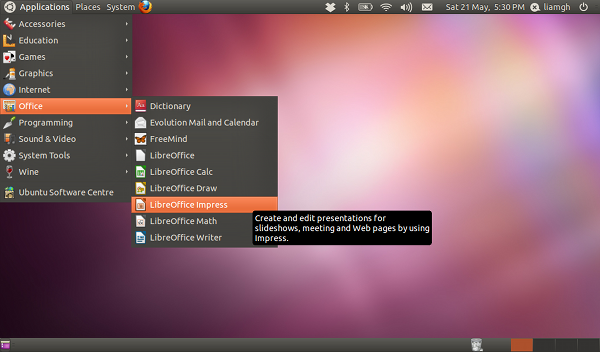 Screenshot of Ubuntu classic mode